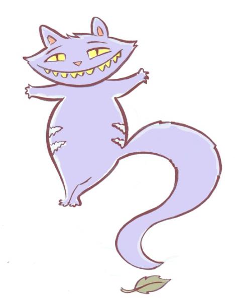 Ilustração de um gato sorridente em formato de ponto de interrogação